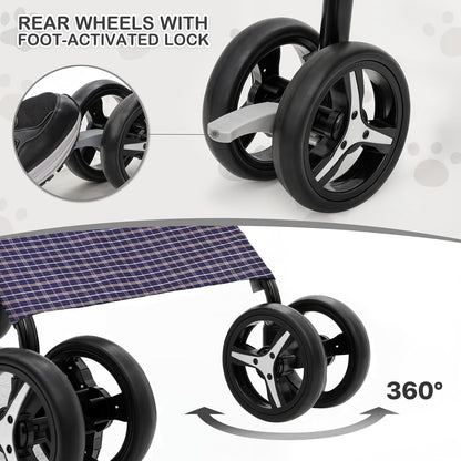 MoNiBloom 4 Wheels Pet Stroller, Easy-Fold Puppy Cage Jogger Stroller with Sun Cover, Pad and Rear Storage Bag, Breathable and Visible Mesh for Small/Medium Pets up to 22 lbs, Black