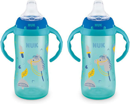 NUK First Choice Large Learner Cup 2.0, 10 oz. Sippy Cup with Handles, Spill Proof, Leak Proof Soft Straw Cup, 2-Pack