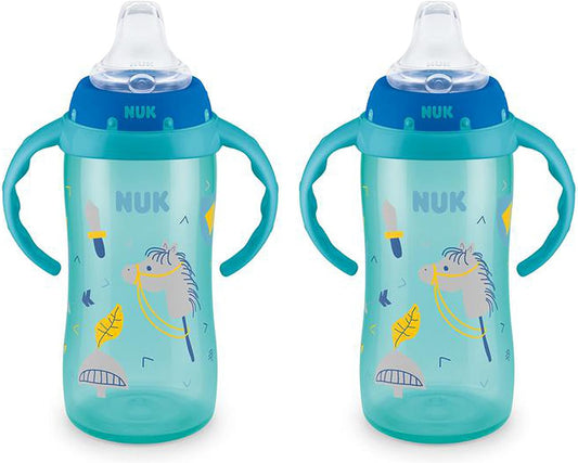 NUK First Choice Large Learner Cup 2.0, 10 oz. Sippy Cup with Handles, Spill Proof, Leak Proof Soft Straw Cup, 2-Pack