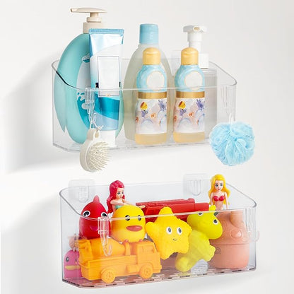Bath Toy Storage Adhesive Shower Caddy for Baby Bath Toys Bathtub Toy Storage Holder Organizer Large Capacity Acrylic Shower Shelves for Bathroom Babies Bathing Accessories Shelf, 2 Pack