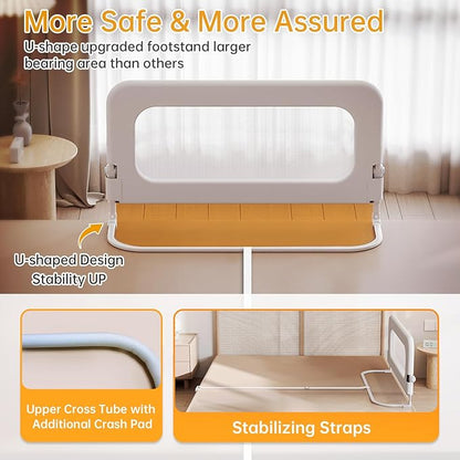 Baby Bed Guard Rail for Toddler - 48in Adjustable Heights, Swing Down Bedrail, Extra Tall Child Safety Side Railing Guards for Kids - Toddler Bed Rail for Queen, King, Twin, and Bunk Size Beds - Full