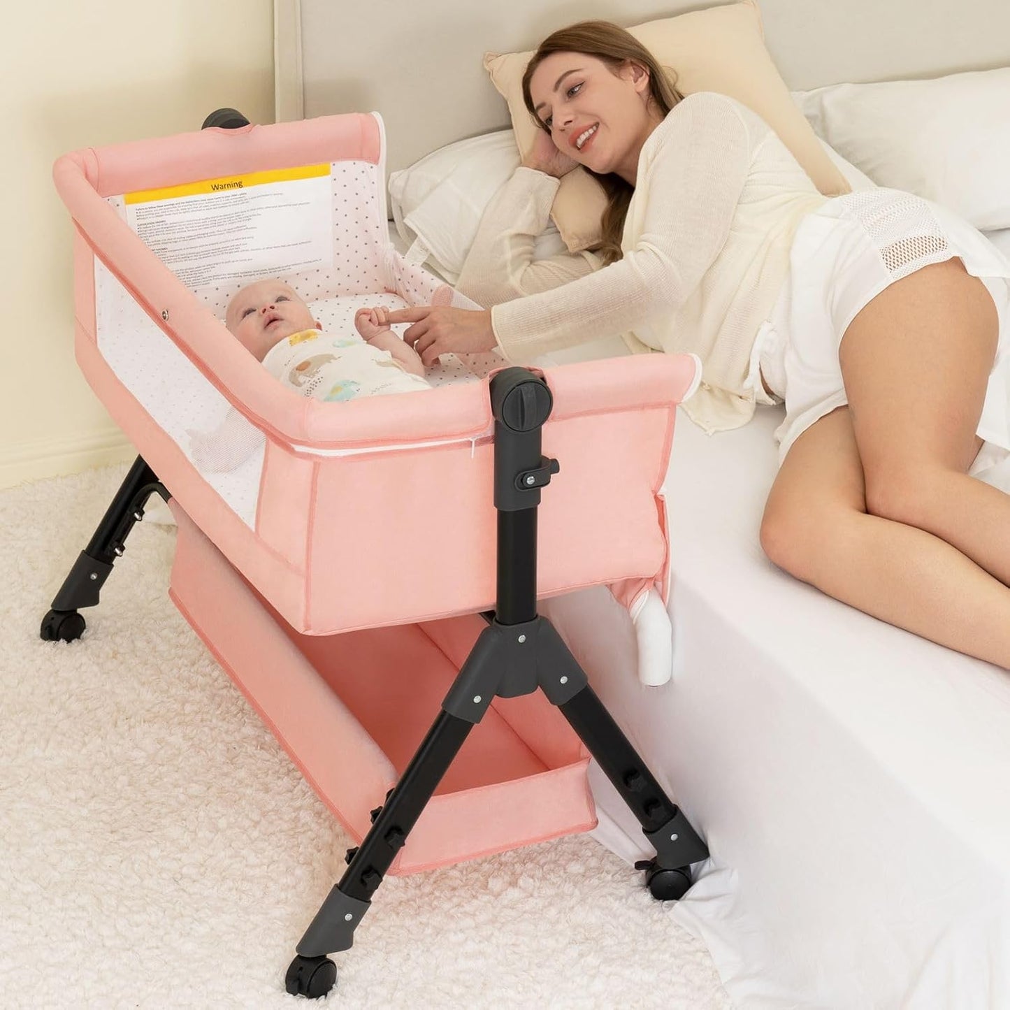 BCOL 3 in 1 Baby Bassinet Bedside Sleeper, Bedside Crib for Baby, Adjustable Baby Bassinet with Wheels, Storage Basket, Mattress, Easy Assemble & Folding Portable Baby Cradle (Grey)