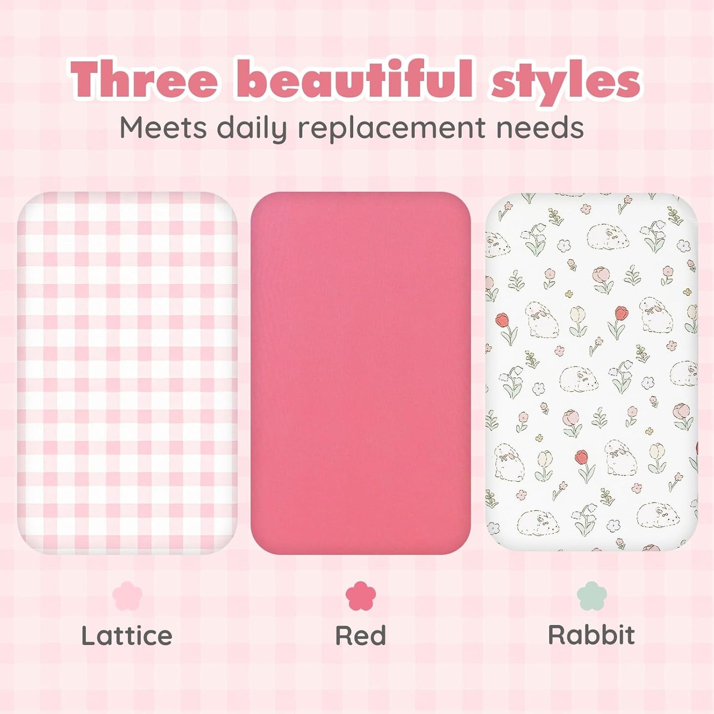 3 Pack Cotton Bassinet Sheets - 35"x19" for Newton, Ezebaby, Evolur Stellar, AMKE 3 in 1 Bedside Sleeper, Ultra Soft & Skin Friendly Bassinet Fitted Sheets, Pink Flower