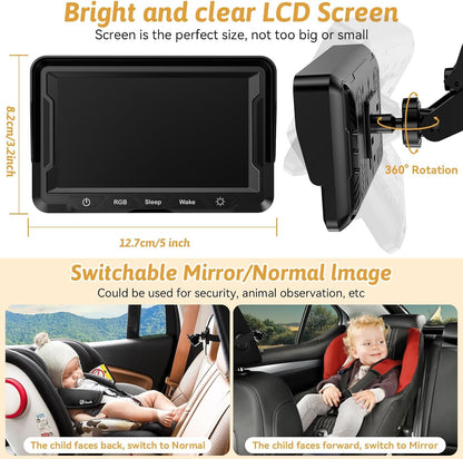 Wkzay Baby Car Camera 2-Pack – HD 1080P, 150° Wide Angle, Night Vision, Adjustable LED Light, Easy Installation, Infant Safety, Rear Seat Monitoring for Car Travel