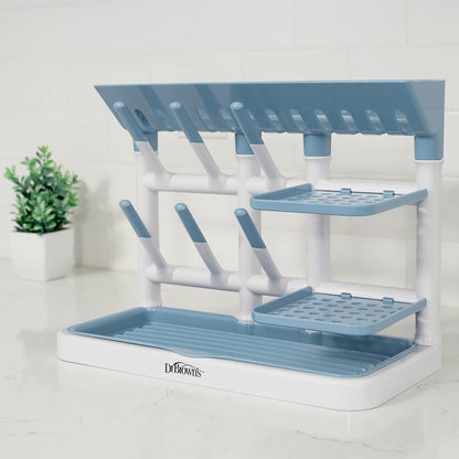 Dr. Brown's Baby Bottle Drying Tower, Stand-Up Countertop Drying Rack with Organized Storage for Baby Essentials, Space Saving Vertical Rack, Gray/White