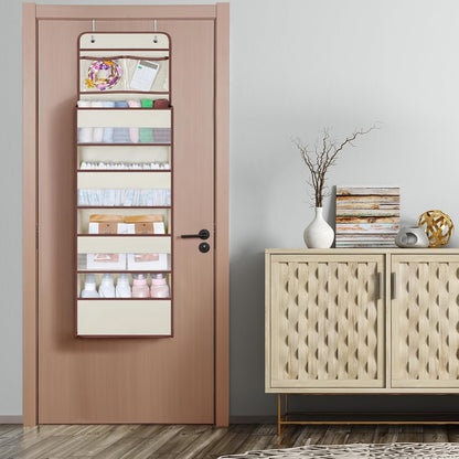 Univivi Over The Door Organizer, 5 Shelf Door Hanging Organizer Nursery Door Storage with 4 Large Compartments and 2 Small PVC Pockets 6 Side Pockets for Bathroom,Cosmetics and Nursery Baby Essential