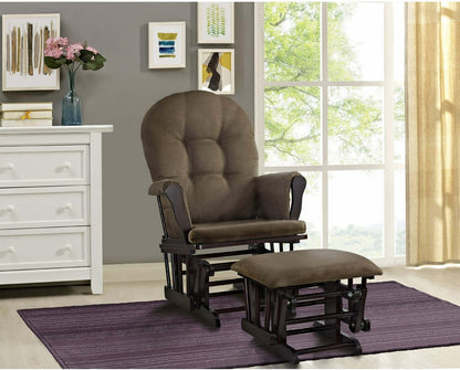 HomeStock Glider and Ottoman Set - Padded Arms, Storage Pockets, Metal Bearings White and Blue