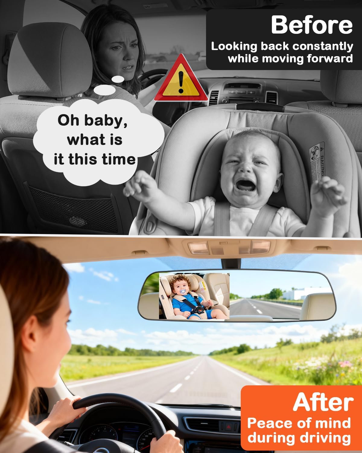 Pemacom Baby Car Mirror Camera: Dash-Free 4.3-inch HD Clear Night Vision Wide Angle View for Infant Backseat Monitoring - Plug-Play No-Professional Installation for Parents Long Road Driving