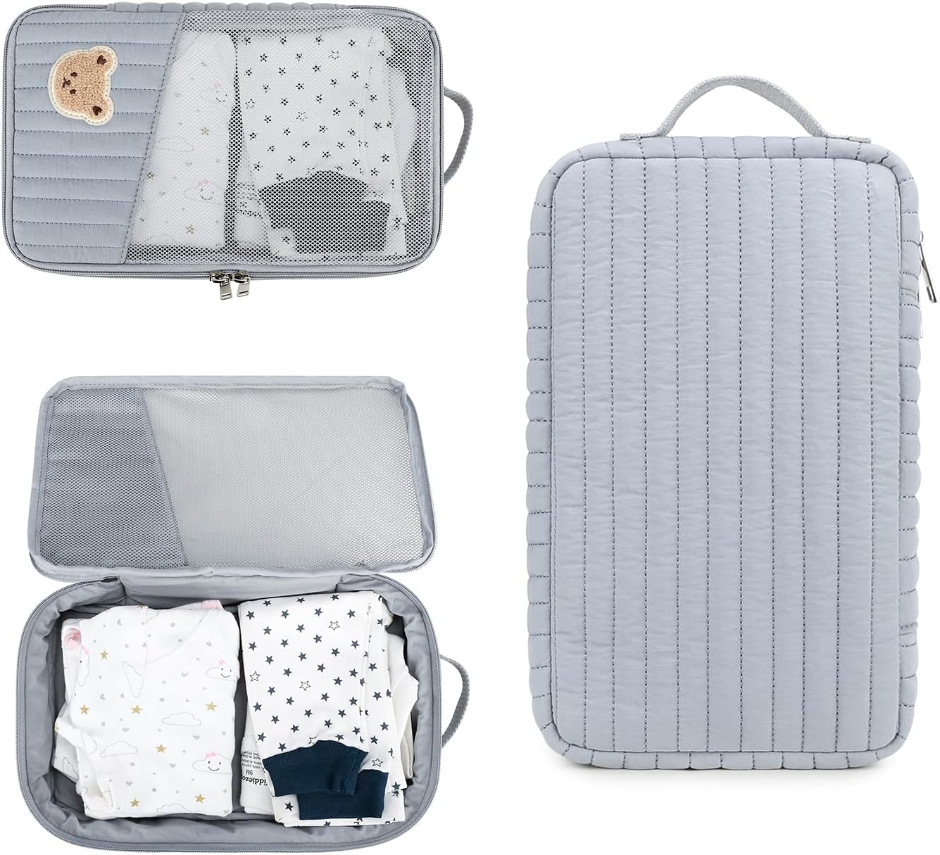 MOMIGO Baby Diaper Bag Organizer Pouches Waterproof Mini Diaper Bag - 2 pcs/set Foldable Hanging Bag Reusable, Washable or Cloth Diapers, with Gift for Baby Shower (Khaki（A）)