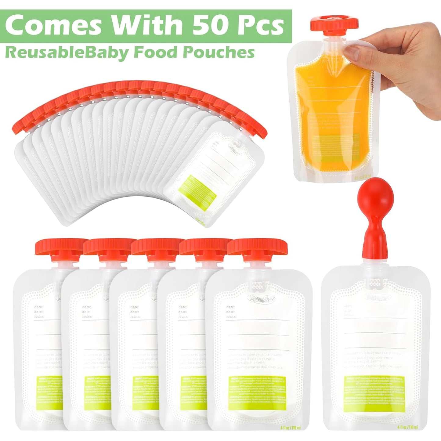 Squeeze Station Baby Food Maker Refillable Baby Food Pouches 50 Pcs Squeezed Pouches Filler Snacks Puree Storage Homemade Prep Essential for Infant and Toddlers