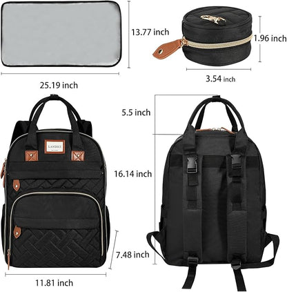 LANDICI Diaper Bag Backpack, Multifunction Baby Diaper Bags with Changing Pad, Stroller Straps & Pacifier Case, Travel Essentials Back Pack for Mom Dad Boy Girl, Large Capacity, Waterproof, Black