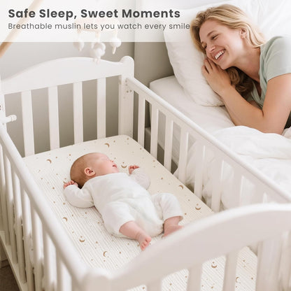 Konssy Muslin Fitted Bassinet Sheets 2 Pack for Baby Girl Boy, Soft Bedside Sleeper Bassinet Sheets Fit for Baby Bassinets, Moses Basket Oval Rectangle Pad/Mattress