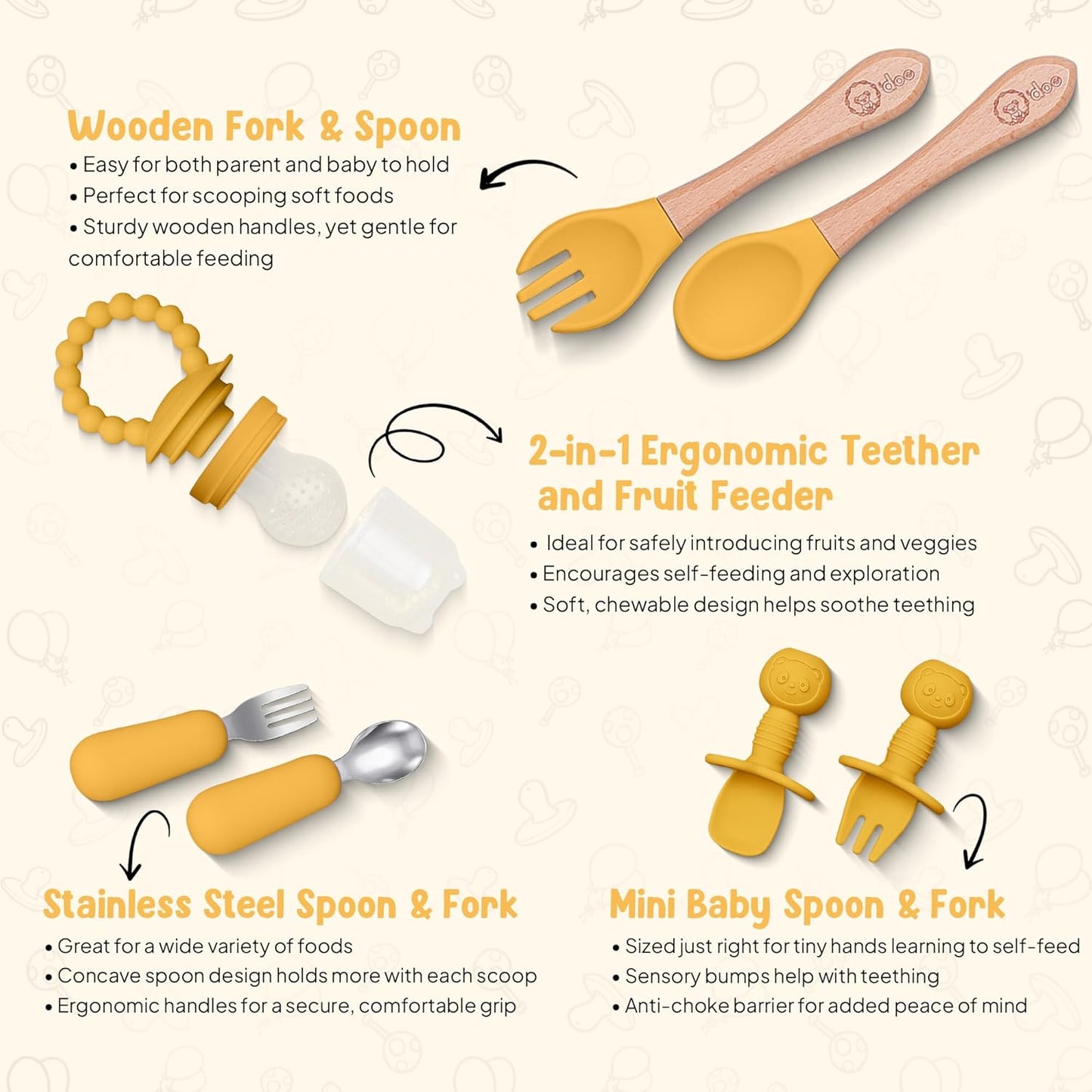 O'doe 17-Piece BPA-Free Silicone Baby Feeding Set | Thick & Soft Suction Plates, Baby Bowls, Wooden Fork & Spoon, and More | Make Mealtime Fun and Easy for Your Little One (Purple, V2)