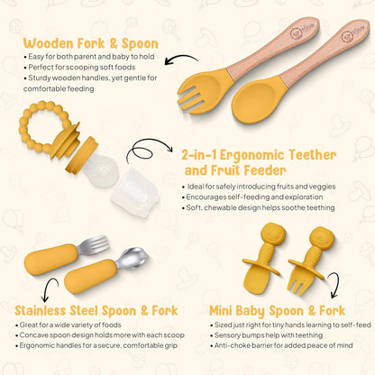 O'doe 17-Piece BPA-Free Silicone Baby Feeding Set | Thick & Soft Suction Plates, Baby Bowls, Wooden Fork & Spoon, and More | Make Mealtime Fun and Easy for Your Little One (Purple, V2)