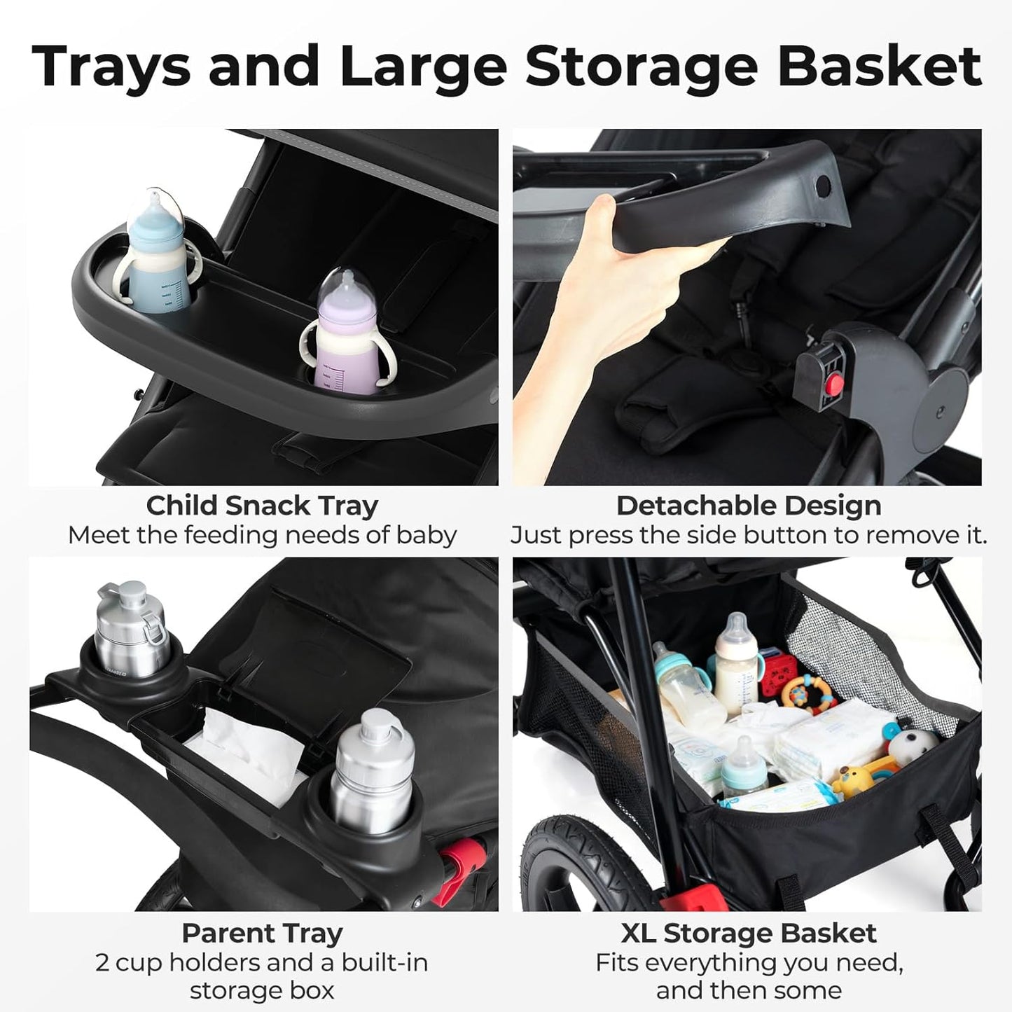 INFANS Jogging Stroller, Foldable Jogger with Air-Filled Tires Shock Absorbing Suspension Adjustable Backrest, Baby Running Strollers