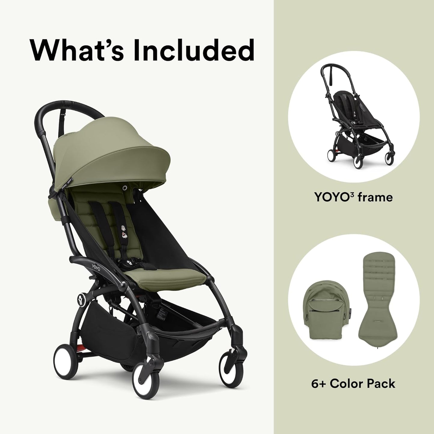 Stokke YOYO3 Stroller from 6 Months - Includes Black Frame, Seat Cushion & Canopy - Folds in & Out in a Flash - Light & Compact - Carry-On Compatible