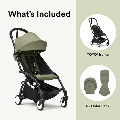 Stokke YOYO3 Stroller from 6 Months - Includes Black Frame, Seat Cushion & Canopy - Folds in & Out in a Flash - Light & Compact - Carry-On Compatible