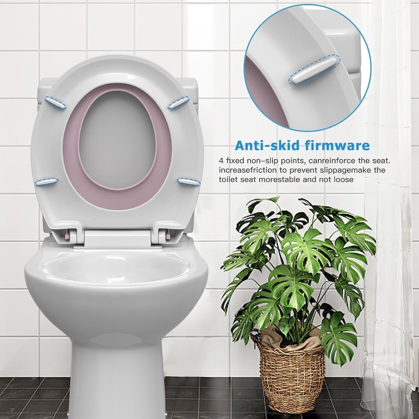 Elongated Toilet Seat with Built in Potty Training Seat, Potty Training Toilet Seat for Toddlers, Magnetic Kids Seat and Cover, Slow Close and Never Loosen, Fits both Adult and Child, White, 19"