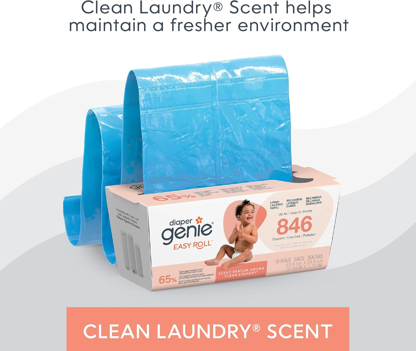 Diaper Genie Easy Roll Refill | 30 Bags Per Refill | Holds Up to 1410 Newborn Diapers | Odor Control | Diaper Pail Refill Bags | Fits Diaper Genie Signature & Platinum Pails
