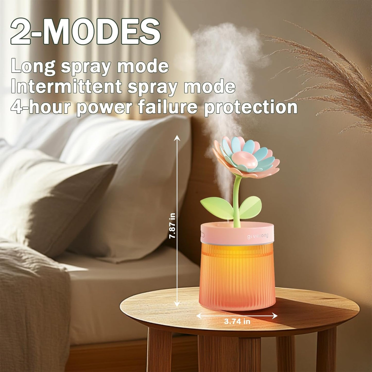 Cute Mini Humidifier 320mL Cool Mist Humidifie mute with 2 Mist Modes,for Home/Nursery/Office,Portable Mini Air Moisturizer,rechargeable mini humidifier(Gardenia pink)