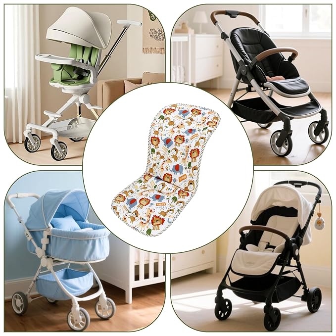 Baby Stroller Cushion,Infant Car Seat Insert-Reversible Universal Breathable and Soft Newborn seat Liner for Stroller,100% Cotton Seat Pad Liner for Newborns-34x78cm,1 Pack(Happy Zoo)