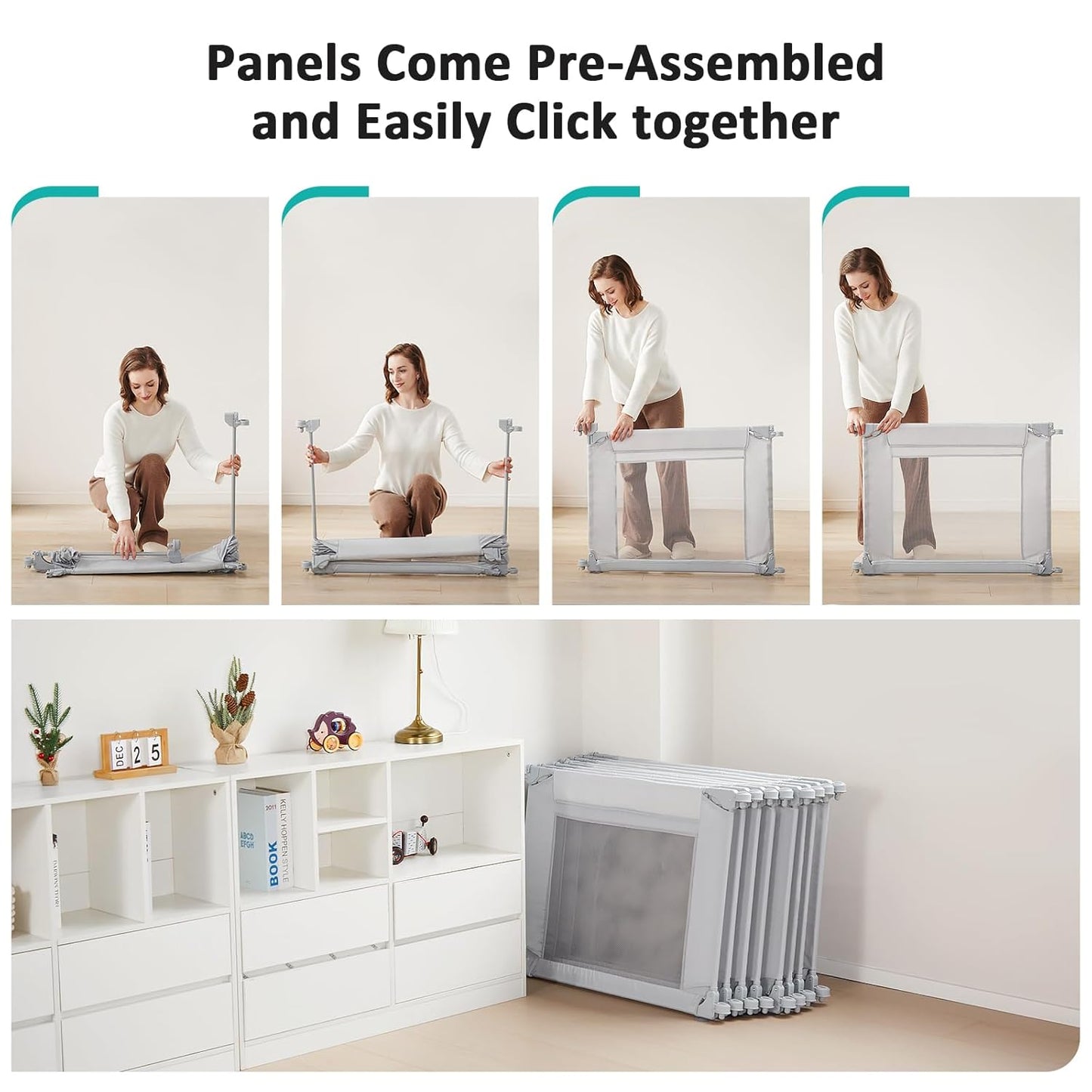 Doradotey Baby Playpen, Shape &Size Adjustable Large Baby Playard for Babies and Toddlers, Foldable Playpen Fence Indoors Play Center Yards, Breathable Mesh Anti-Fall Play Pen 79x71, Cream