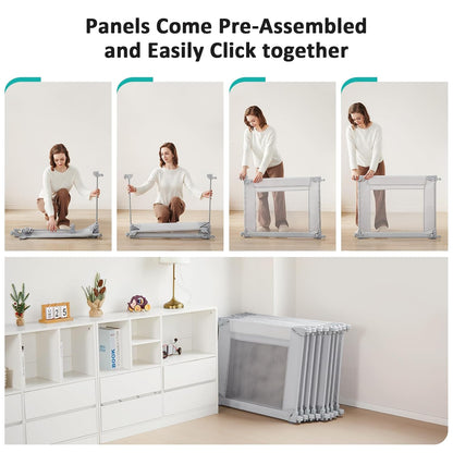 Doradotey Baby Playpen, Shape &Size Adjustable Large Baby Playard for Babies and Toddlers, Foldable Playpen Fence Indoors Play Center Yards, Breathable Mesh Anti-Fall Play Pen 79x71, Cream