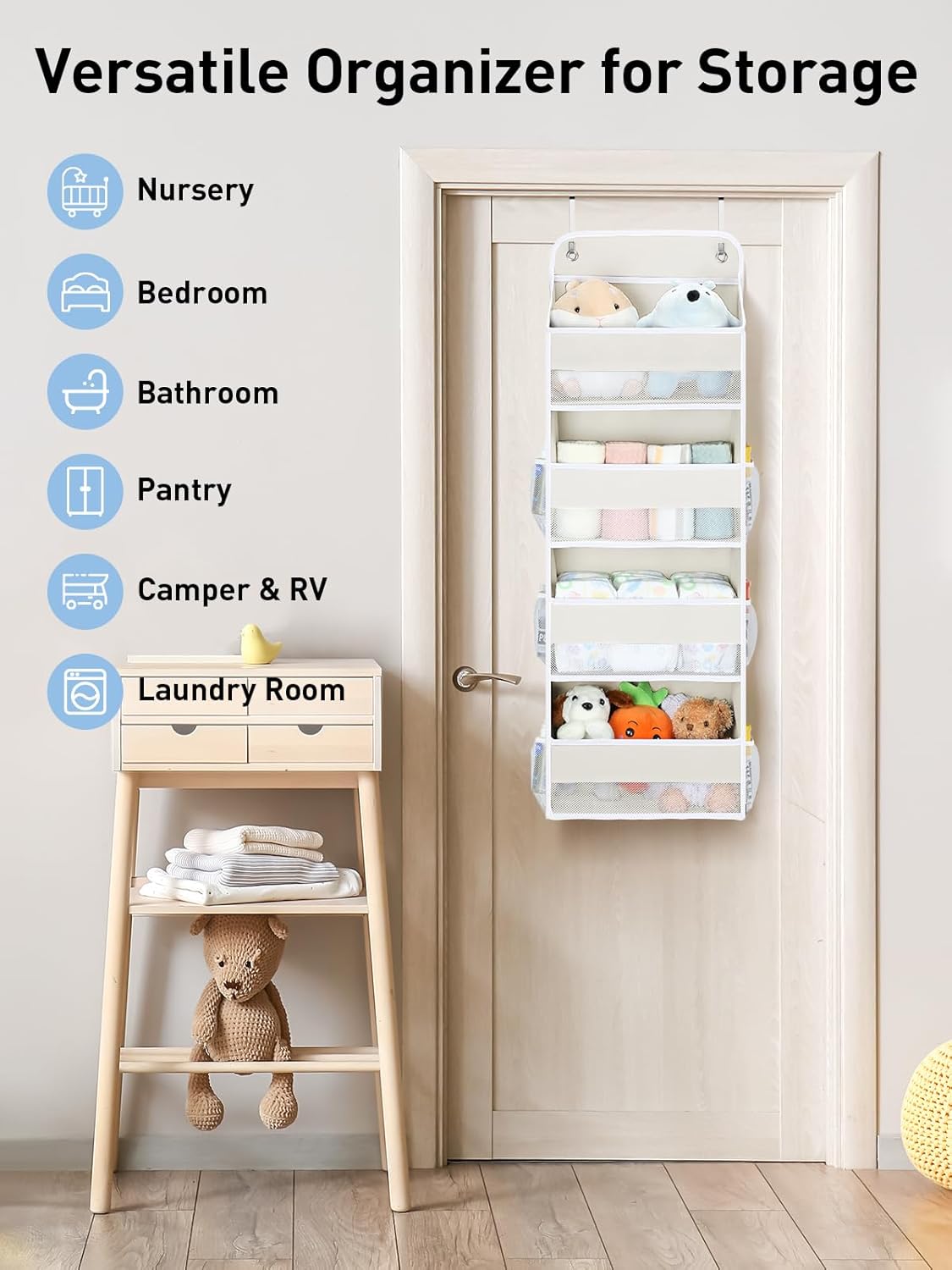 Yecaye 1 Pack Over the Door Organizer, 35.2lbs Load Toy Stuffed Animal Storage, Swing-proof Hanging Bathroom Organizers and Storage for Nursery Newborn Baby Essential Stuff Dorm Room Essentials