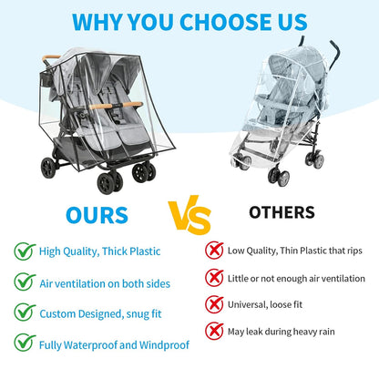 Rain Cover Compatible with Zoe Twin Double Stroller, Double Stroller Rain Cover Side by Side, Waterproof Windproof Shield, Breathable Clear Cover, Foldable Travel Stroller Accessories for Daily Walks