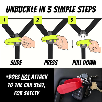 UnbuckleMe Car Seat Buckle Release Tool (As Seen on Shark Tank) - Easy Opener Aid for Arthritis, Long Nails, Older Kids - Button Pusher for Infant, Toddler, Convertible Car Seats (2 Pack, Blue & Red)