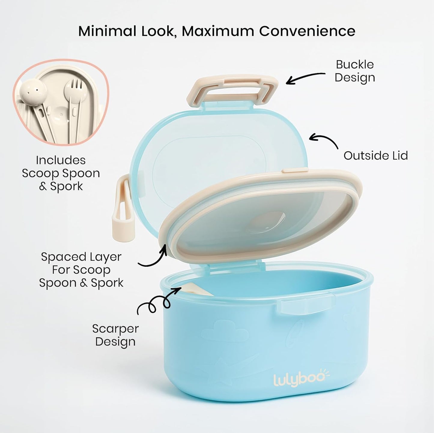 Lulyboo Baby Formula Milk Powder Container - Travel-Friendly, Airtight Storage with Scoop & Spork, Compact BPA-Free, Easy-to-Clean Portable Baby Feeding Accessories (Clay)