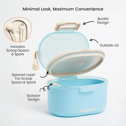 Lulyboo Baby Formula Milk Powder Container - Travel-Friendly, Airtight Storage with Scoop & Spork, Compact BPA-Free, Easy-to-Clean Portable Baby Feeding Accessories (Clay)