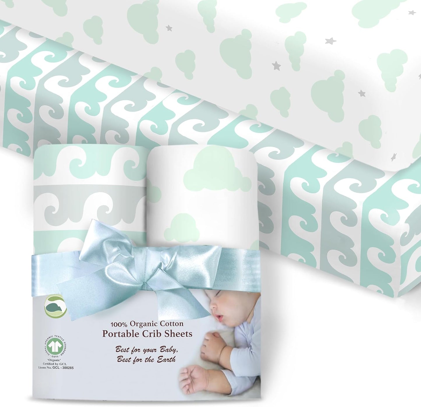 100% Organic Cotton Fitted Sheets for Graco Pack n Play, Babyletto, Pamo Babe, Hiccapop, Dream on Me, Evenflo, Baby Trend, Hygge Hush Portable/Mini Crib/Playards, Beka Bedside Bassinet 2 Pk