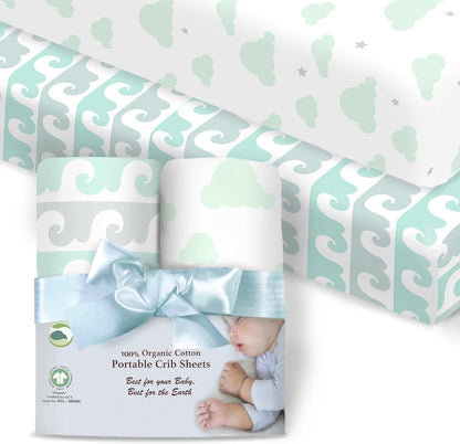 100% Organic Cotton Fitted Sheets for Graco Pack n Play, Babyletto, Pamo Babe, Hiccapop, Dream on Me, Evenflo, Baby Trend, Hygge Hush Portable/Mini Crib/Playards, Beka Bedside Bassinet 2 Pk