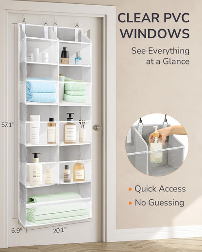 ULG 1 Pack Over Door Organizer with 5 Large and 10 Mesh Side Pockets, 44 lbs Weight Capacity Hanging Storage with Clear Window Kids Toys, Shoes, Diapers, Dark Grey, 5 Layers