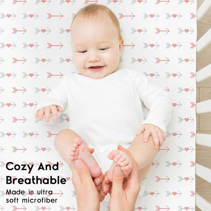 Yoofoss Baby Crib Sheets for Boys Girls, Fitted Crib Sheet 2 Pack for Standard Crib and Toddler Mattress, Super Soft Microfiber Baby Sheet 28x52x8in(Arrow)