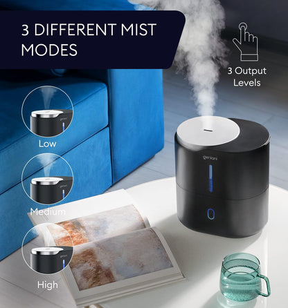 GENIANI Portable Cool Mist Humidifiers for Bedroom & Office - Ultrasonic Humidifier for Home, Baby, Small Room with Auto Shut Off, 250ML Easy to Clean Water Tank