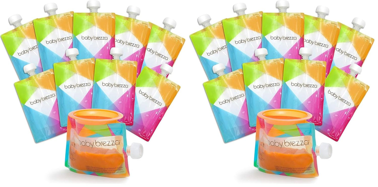 Baby Brezza Reusable Baby Food Storage Pouches, 10 Pack 7oz - Make Organic Food Puree for Kids or Toddlers and Store in Refillable Squeeze Pouches, Bulk Set is Freezer Safe & Washable