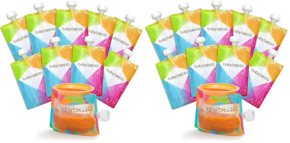 Baby Brezza Reusable Baby Food Storage Pouches, 10 Pack 7oz - Make Organic Food Puree for Kids or Toddlers and Store in Refillable Squeeze Pouches, Bulk Set is Freezer Safe & Washable