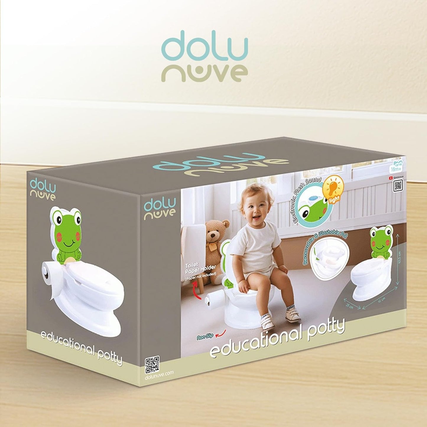 Dolu Nuve Frog Potty Chair for Baby and Toddler Training with Light and Sound, Toilet Paper Holder, and Removable Seat, White