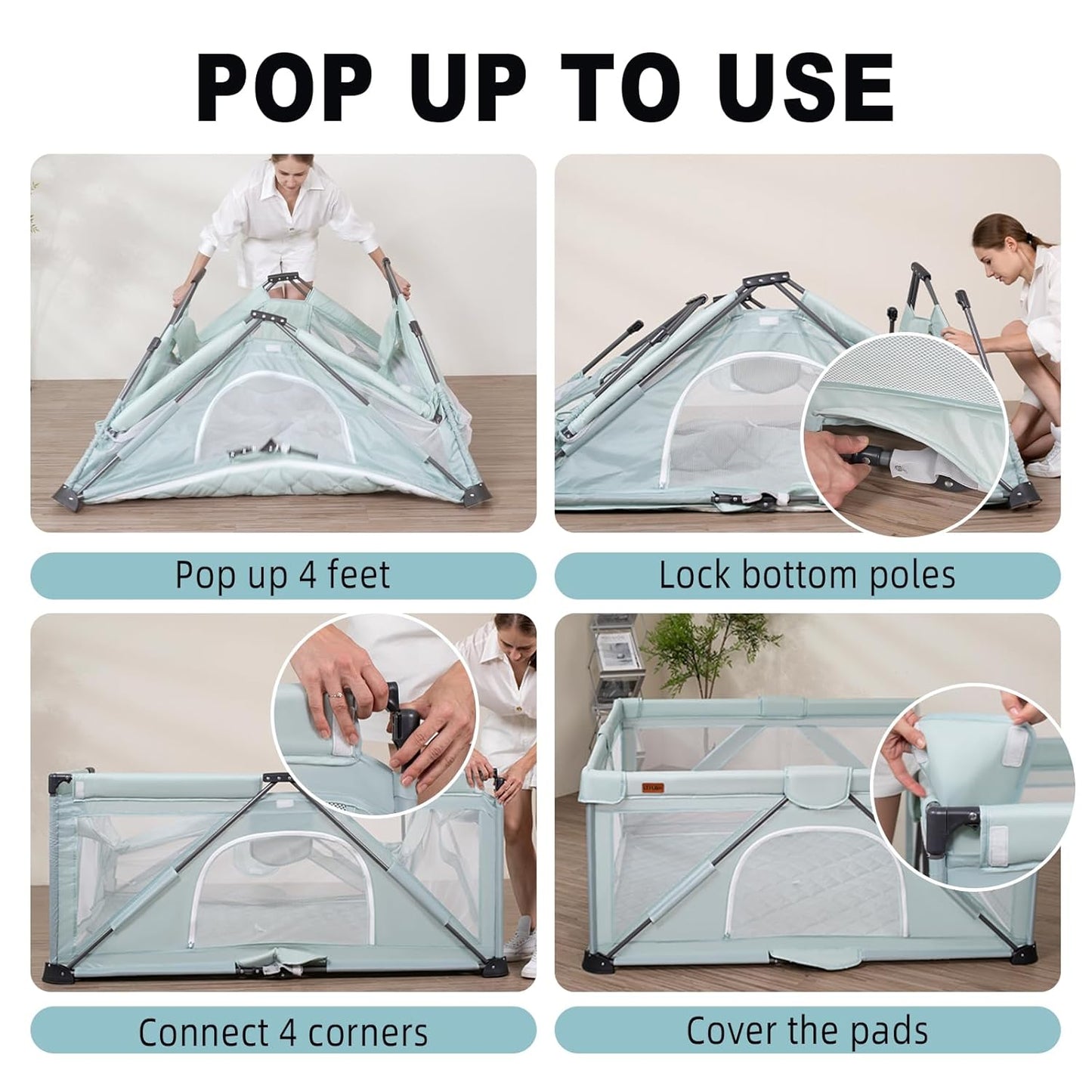 Foldable Baby Playpen, iTiLike Large Playard with Detachable Thickened Washable Water-Resistant Mat, Playpen for Babies and Toddlers, Play Pens with Gate, Indoor & Outdoor Portable Play Yard