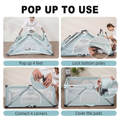 Foldable Baby Playpen, iTiLike Large Playard with Detachable Thickened Washable Water-Resistant Mat, Playpen for Babies and Toddlers, Play Pens with Gate, Indoor & Outdoor Portable Play Yard