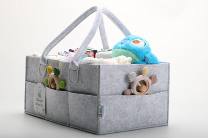 Hamid Baby Diaper Caddy Organizer – Includes Infant Face Cleaning Towel – Large Portable Nursery Storage Basket with 3 Compartments, 8 Pockets, Removable Dividers – Car, Travel Diaper Bag - Grey