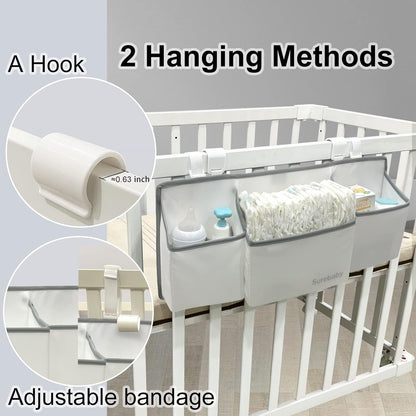 Hanging Baby Diaper Caddy, 3-in-1 Diaper Caddy Organizer Holder For Baby Crib, Nursery Organization Diaper Stacker Storage For Crib, Changing Table-Grey