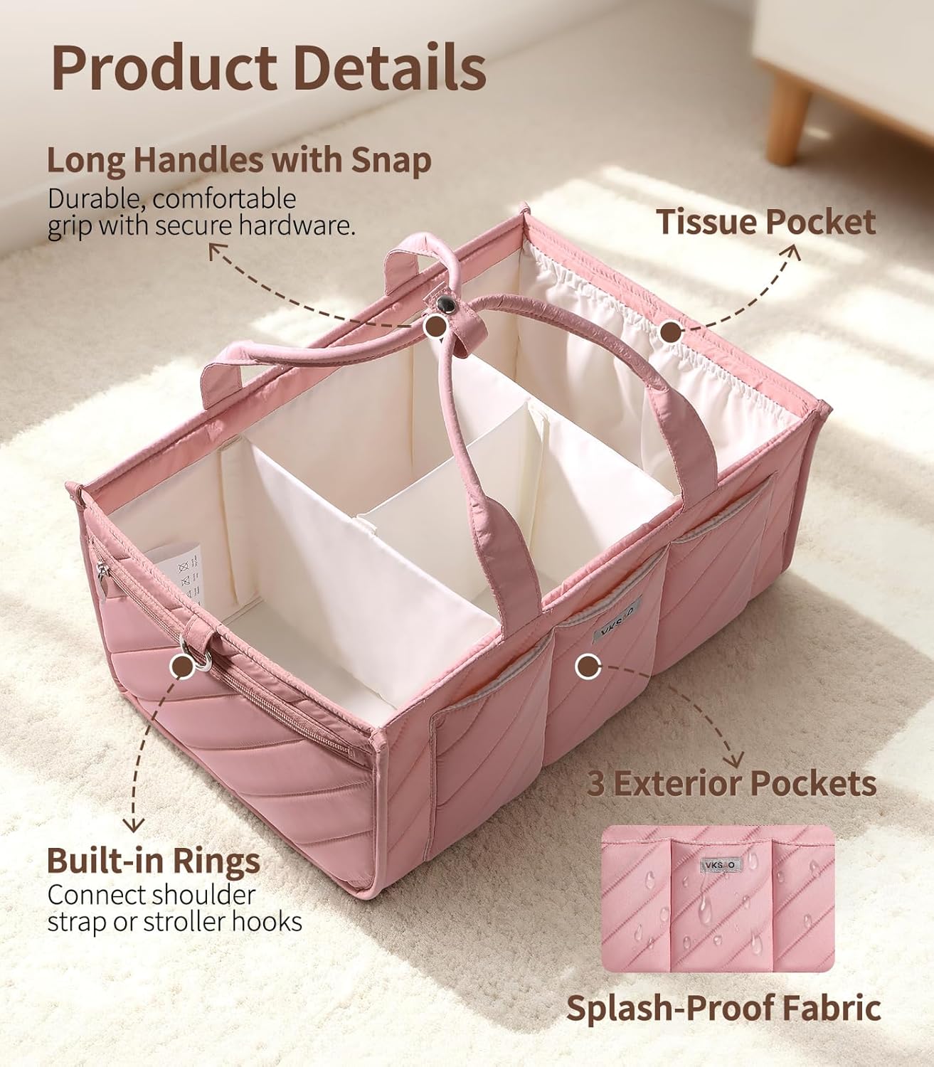 Baby Boy Essentials Diaper Caddy Organizer – Portable Storage Basket with Shoulder Strap & Stroller Hooks, Splashproof Quilted Nursery & Car Tote, Baby Gifts for Baby Shower, Classic Blue