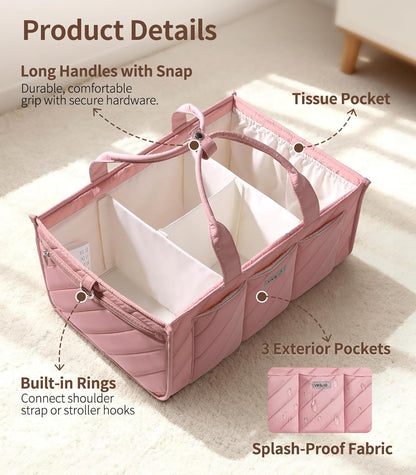 Baby Boy Essentials Diaper Caddy Organizer – Portable Storage Basket with Shoulder Strap & Stroller Hooks, Splashproof Quilted Nursery & Car Tote, Baby Gifts for Baby Shower, Classic Blue