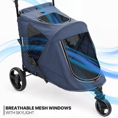 MoNiBloom Large Pet Stroller with Anti-Slip Ramp, Heavy Duty Dog Stroller Up to 99lb, Safe & Gentle Mobility Aid, All-Terrain Wheels, Idea for Injured, Disabled, & Senior Dog