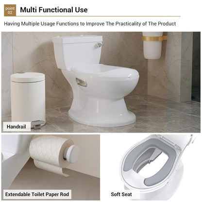 2-in-1 Potty Training Toilet, 12.99in Standalone Potty Chair for Toddlers & Baby, Realistic Flushing Sound, Soft Comfort Seat, Removable Washable Pot, Non-Slip Base, Built-in Toilet Paper Holder
