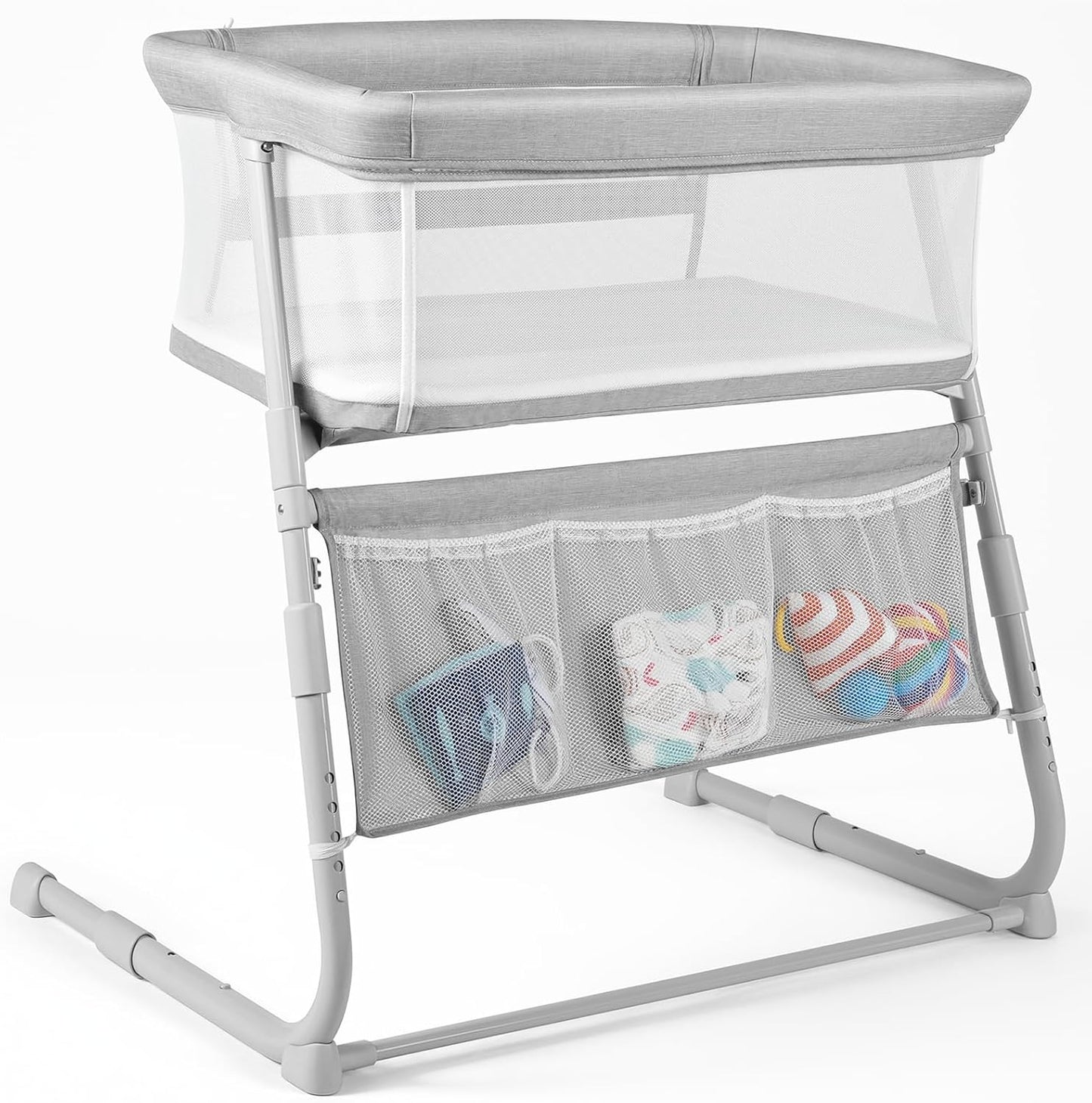 Cowiewie Bassinet Bedside Sleeper,Baby Bassinet Slides Over Bed,5-Position Height Adjustment & Breathable All-Mesh Wall Bedside Bassinet for Baby,Space-Saving Bedside Crib, Height(37.4-41.3"), White