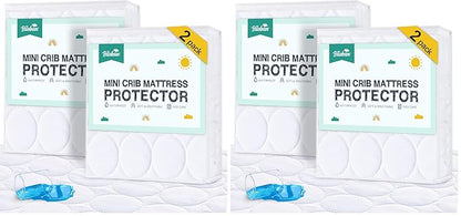 Mini Crib Mattress Protector Sheets Waterproof 4 Pack, Quilted Pack and Play Mattress Pad Cover Fits for Mini Crib/Playen/Pack and Play Mattress, White, 38"x24"